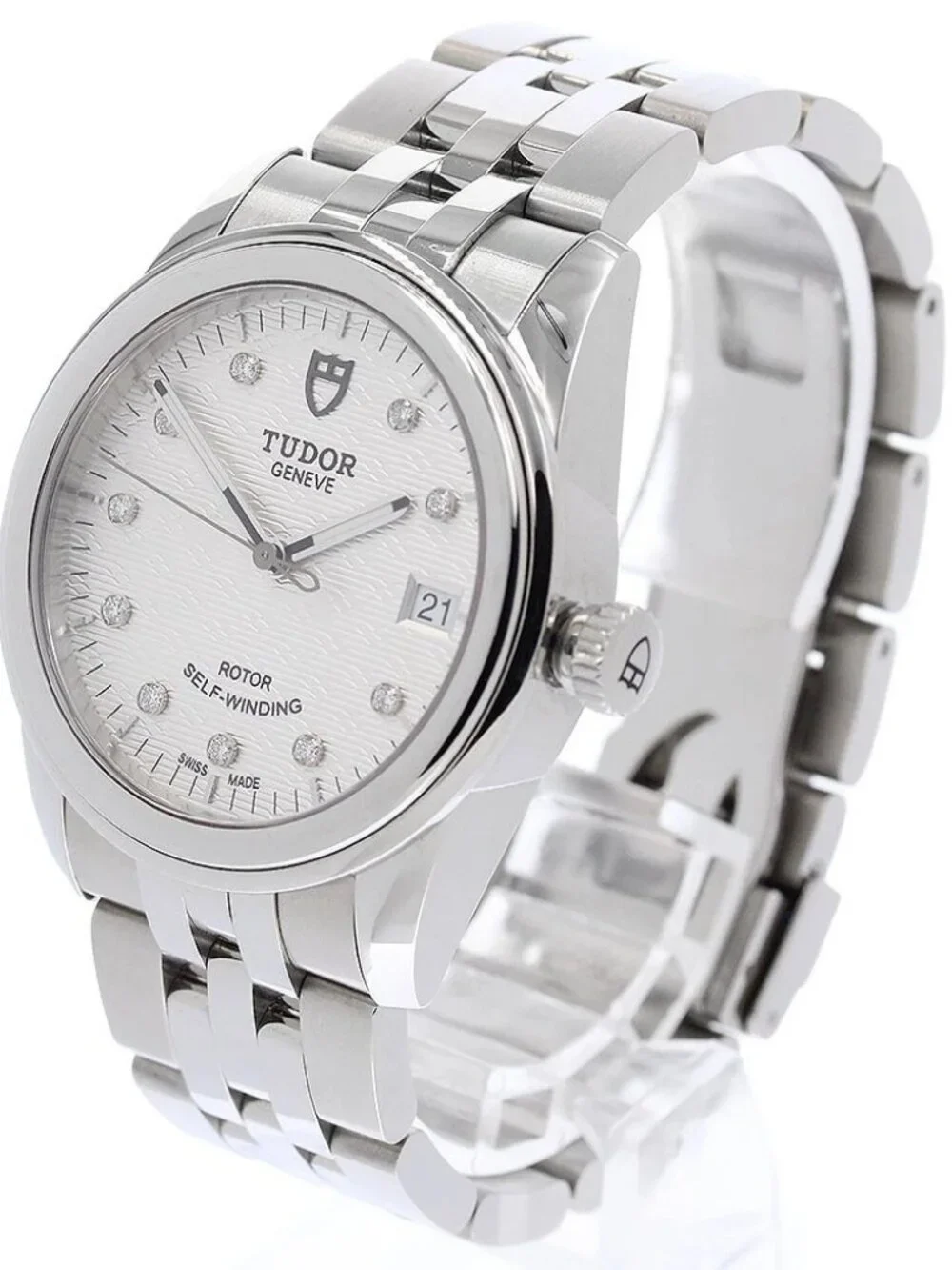 TUDOR Glamour 55000 Date 10P diamond Silver Dial Automatic Men's Watch_971158